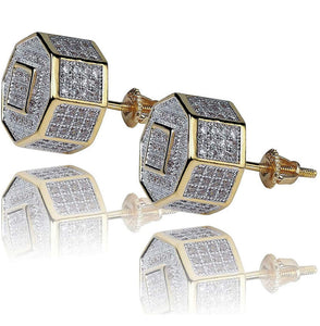 Iced Out 14k Gold Octagon Earrings