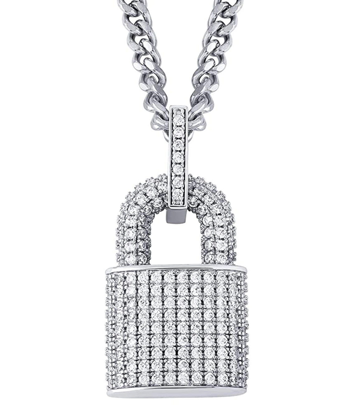 Iced Out 14k White Gold Lock Pendant