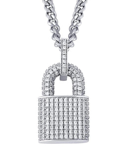 Iced Out 14k White Gold Lock Pendant