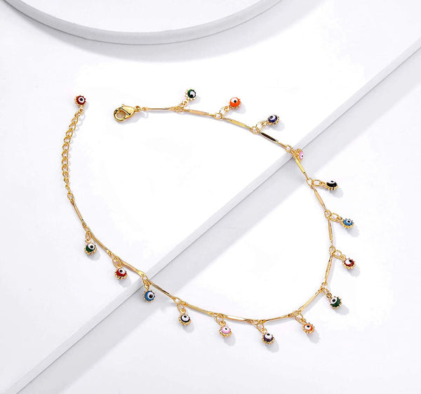 14k Gold Filled Dangling Evil Eye Anklet