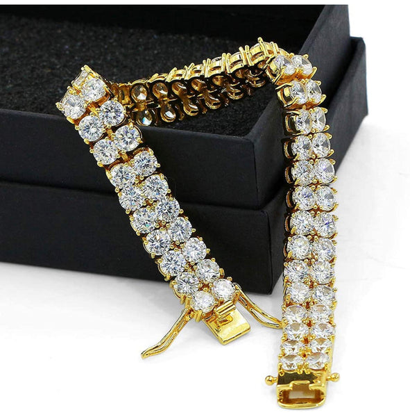 Iced Out 2 Row Gold Tennis Bracelet