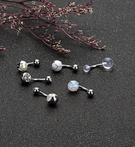 6 Pcs Stainless Steel Belly Button Ring Set