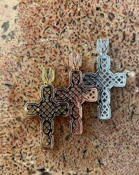 Iced Out 18k Gold Baguette Cross Pendant