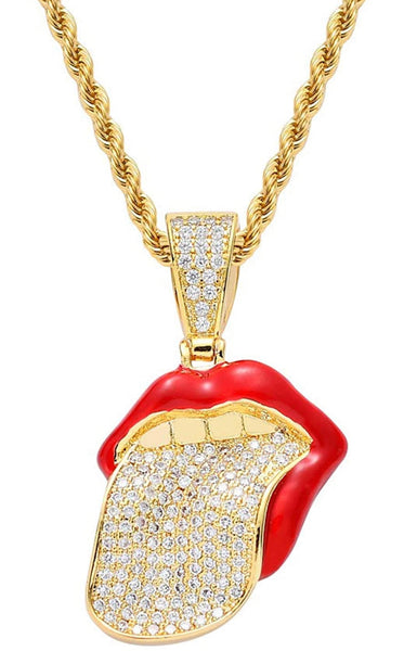 Iced Out 18k Gold Tongue Out Pendant