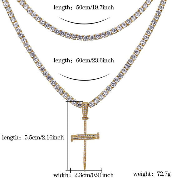 Iced Out 18k Gold Nail Cross Pendant