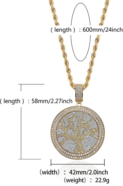 Iced Out 18k Gold Tree of Life Spinning Pendant