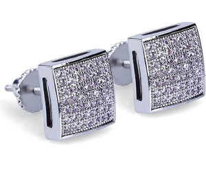 Iced Out 14k White Gold Stud Earrings