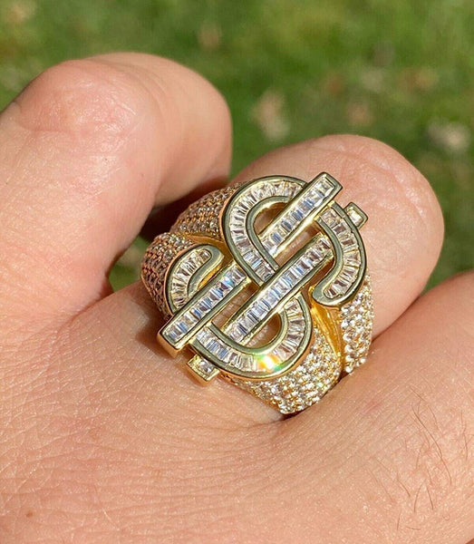 Iced Out 14k Gold Money Dollar Symbol Ring