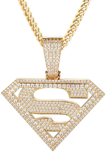 Iced Out 18k Gold Superman Logo