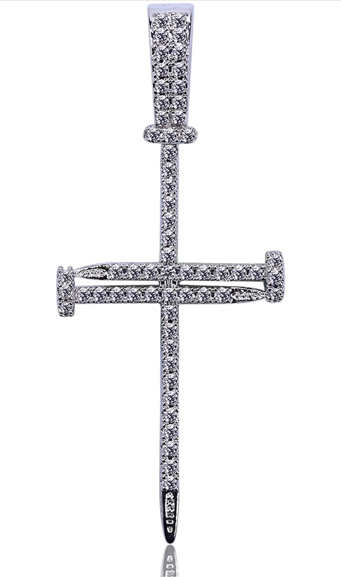 Iced Out 18k White Gold Nail Cross Pendant