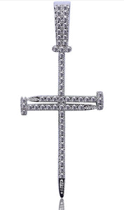 Iced Out 18k White Gold Nail Cross Pendant