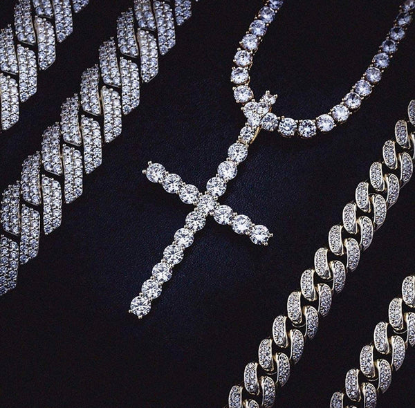 Iced Out 18k White Gold Cross Pendant