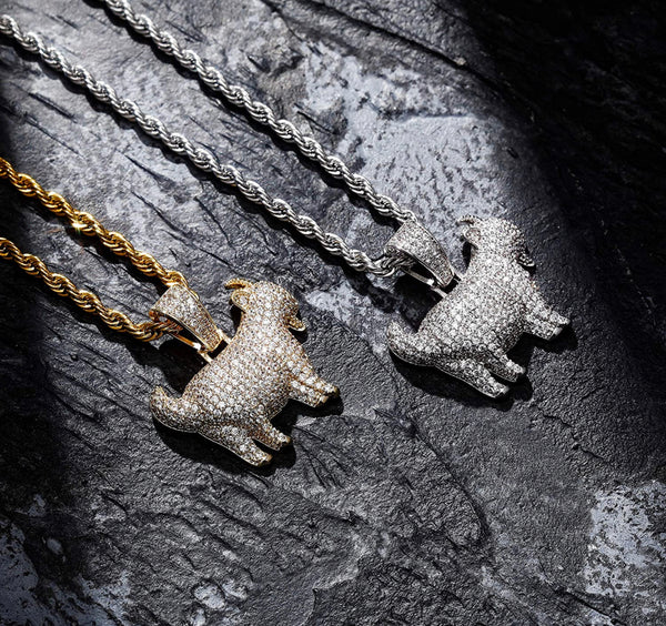 Iced Out 18k Gold Goat Pendant