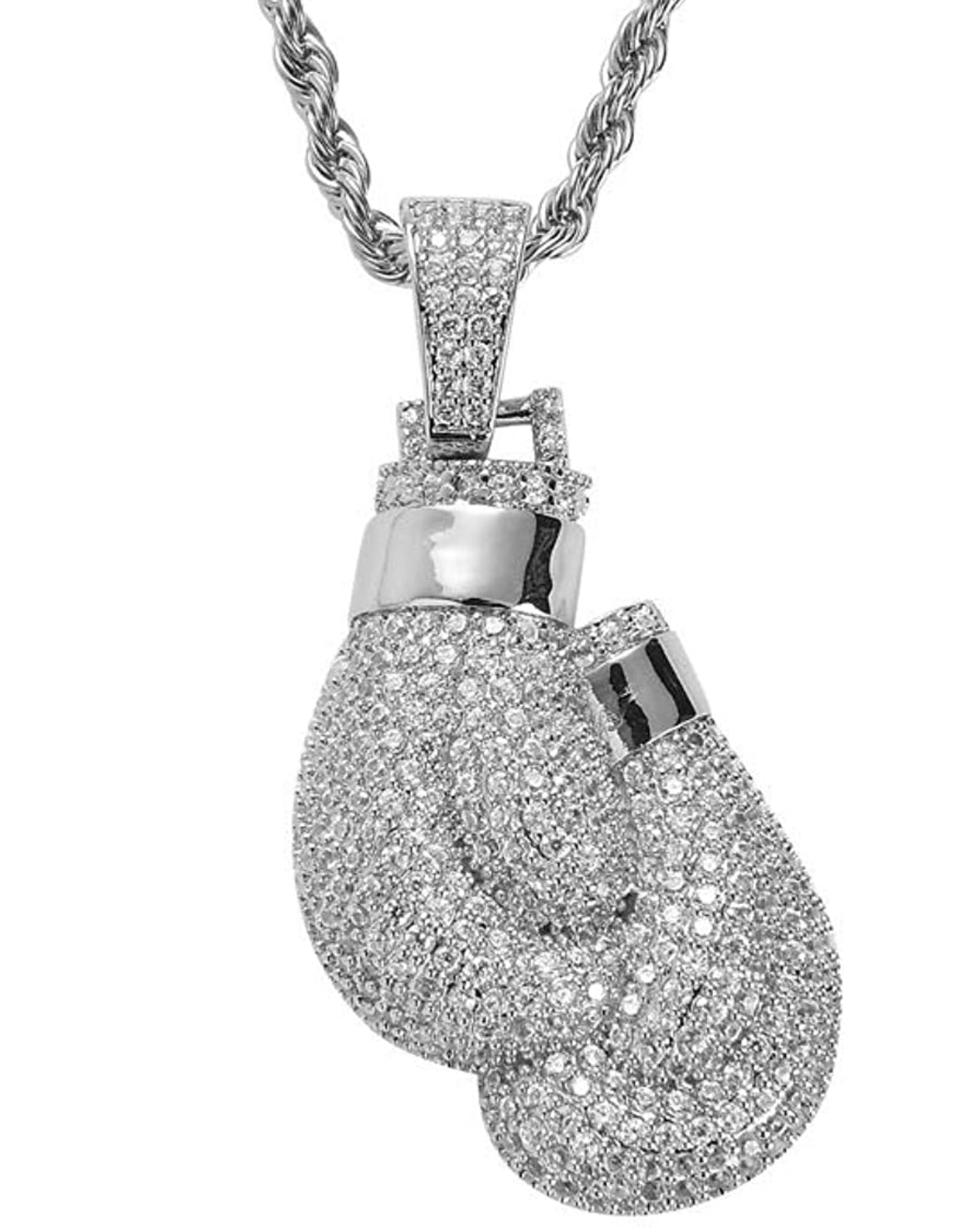 Iced Out 18k White Gold Boxing Gloves Pendant