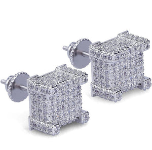 Iced Out 14k White Gold Square Earrings