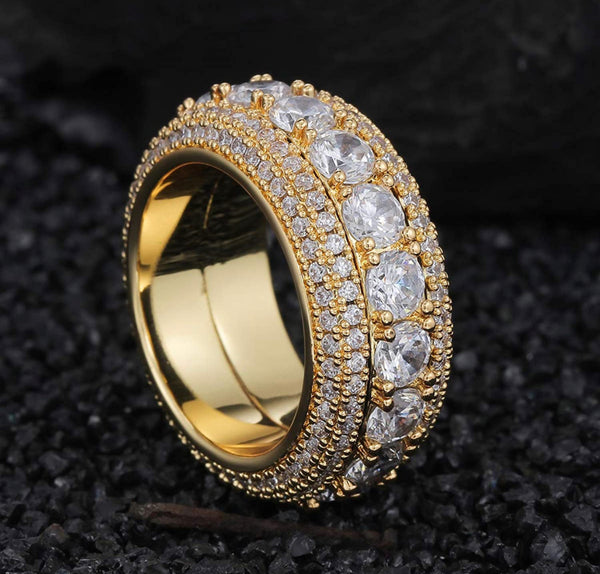 Iced Out 14k Gold Spinning Row Ring